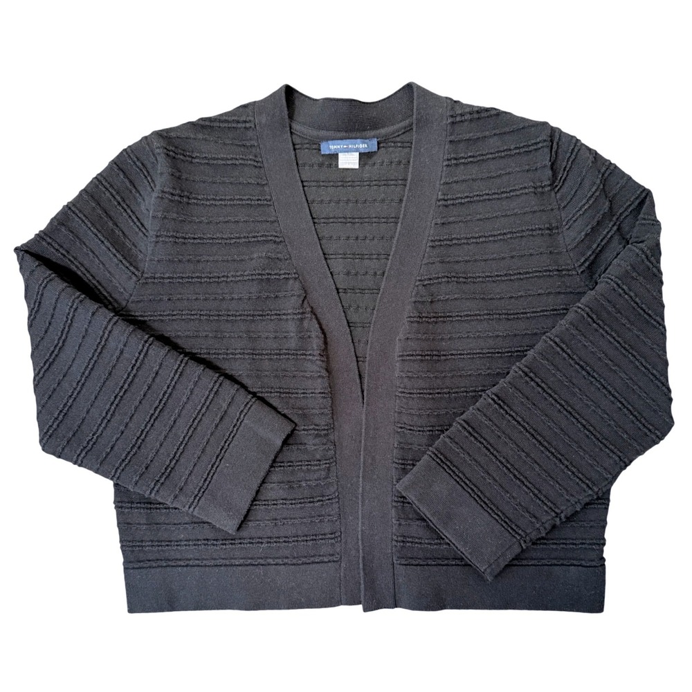 Tommy Hilfiger Black Textured Knit Shrug (MED) Minimal Casual Chic Sweater Crop‎ - Picture 14 of 14